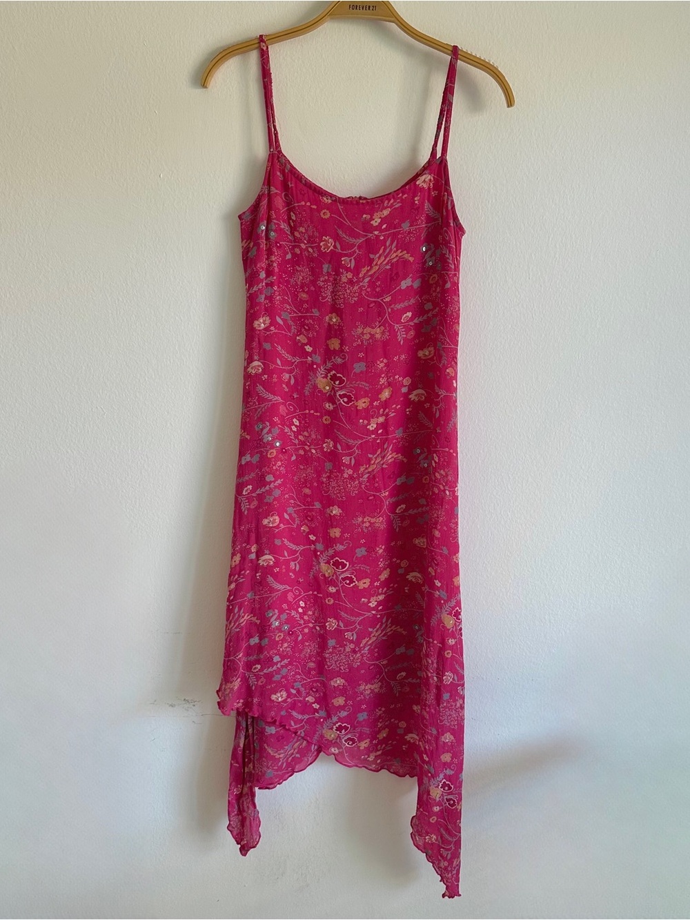 Vintage Y2K Mim Dress Midi Pink Asymmetrical Floral Fairy Whimsigoth Beaded Euro